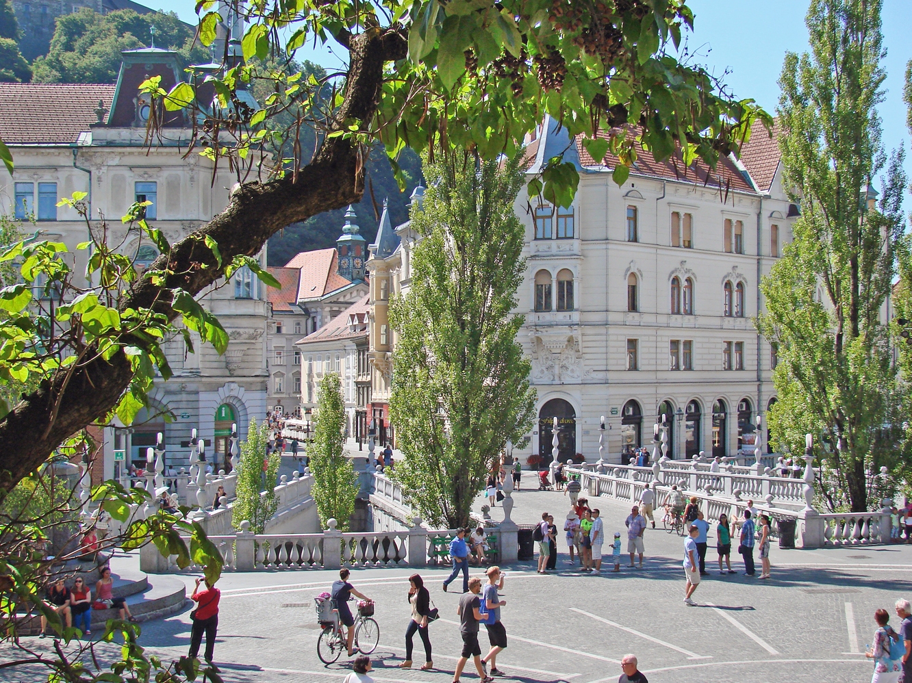 Panorama Ljubljane z grajskim gričem in reko Ljubljanico